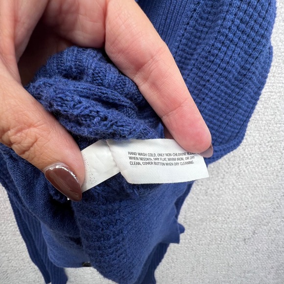 Gap‎ Men's L Tall Shawl Collar Cardigan Sweater Blue Waffle Knit Double Breasted - Picture 13 of 14